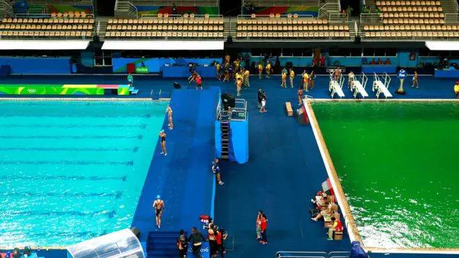 A piscina verde da Olimpíada do Rio 2016